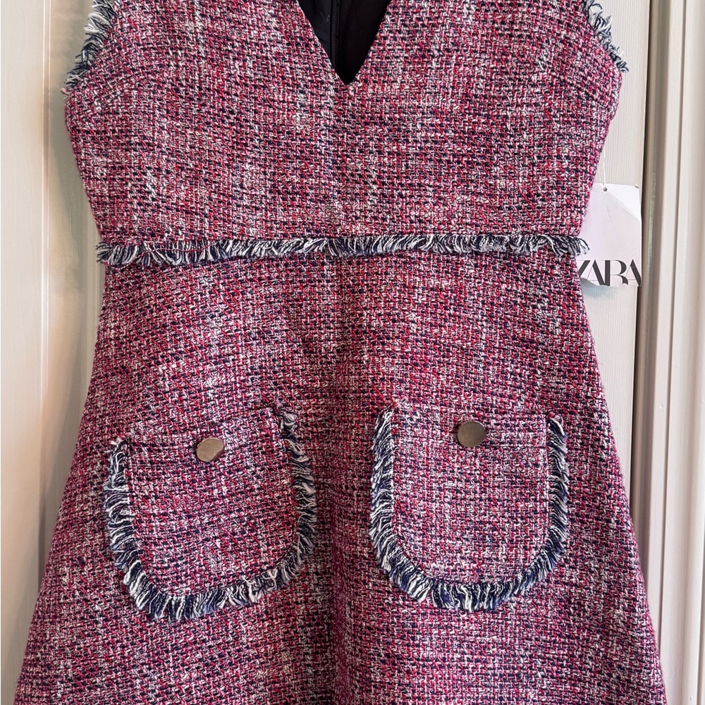 Zara Red and White Tweed Dress
